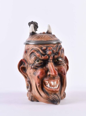 Faced jug as a devil, Rudolstadt - Ernst Bohne Söhne c. 1900