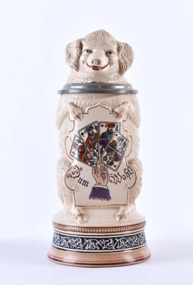 Seltener Gründerzeit-Bierkrug als Schwein. Reinhold Merkelbach, Grenzhausen