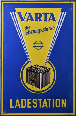 altes Emailleschild Varta Ladestation