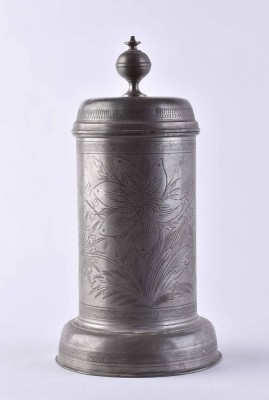 Rolling pewter jug, circa 1821