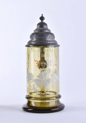 Beer mug with pewter lid around 1900