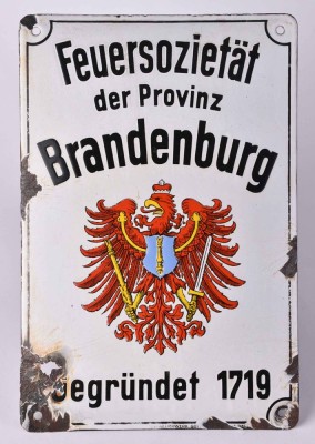 Old enamel sign Feuersozietät der Provinz Brandenburg