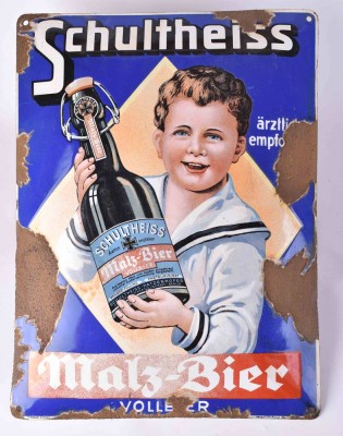 altes Emailleschuld Schultheiss Malz-Bier