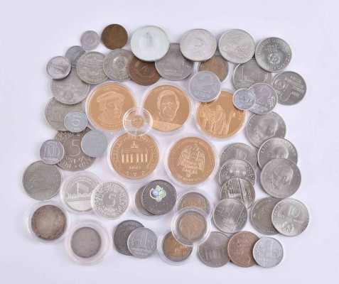 A group of coins and medals