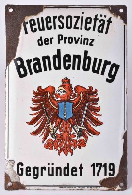 Altes Emailleschild Feuersozietät der Provinz Brandenburg