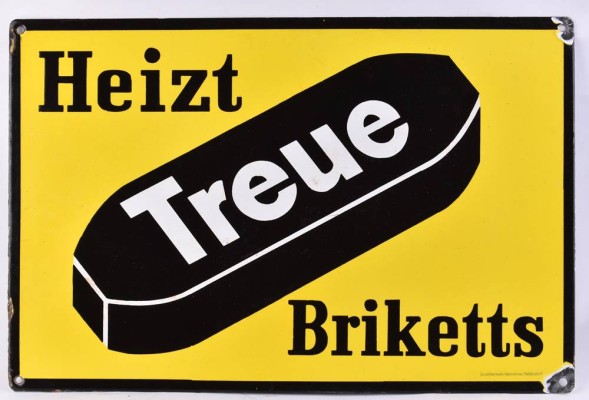 altes Emailleschild Treue Briketts