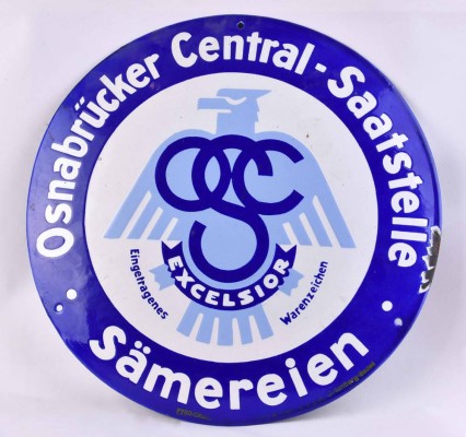 altes Emailleschild Osnabrücker Central - Saatstelle