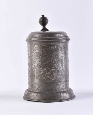 Roller pewter jug, circa 1746