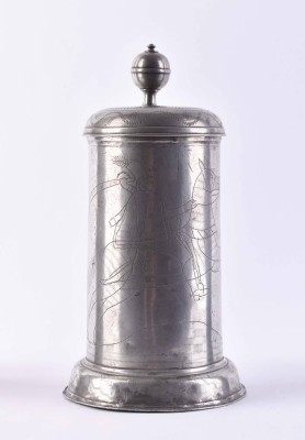 Roller pewter jug, circa 1763