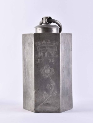 Tin screw-top flask, circa 1786