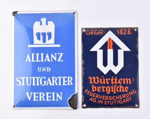 2 Emaille-Schilder Versicherungen 1920/30er Jahre