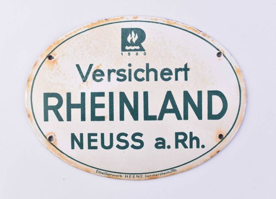 Old enamel sign - insured Rhineland Neuss a.Rh. 1930s