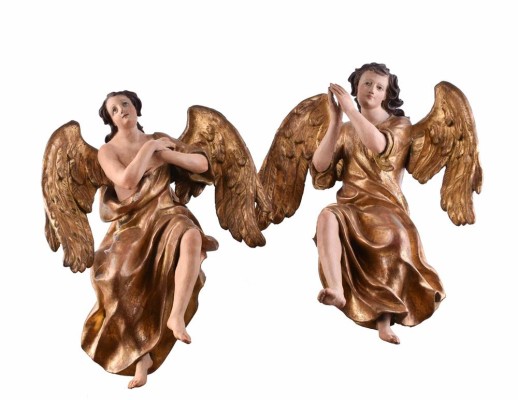 Pair of large winged baroque angels, c. 1700/20