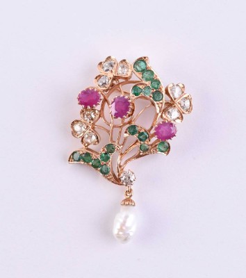 Brilliant ruby emerald brooch