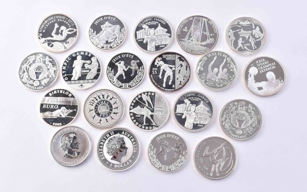 A group of silver coins from the 2006, 2008 and 2010 Olympics