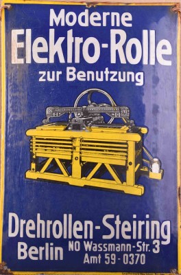 Vintage enamel advertising sign for ‘Elektrorolle’