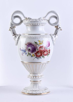 Große prachtvolle Schlangenhenkelvase Meissen 20.Jhd