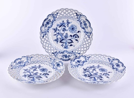 3 Durchbruchteller Meissen 19 Jhd.