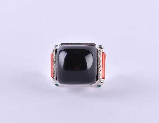 Onyx / Smaragd - Brillantring