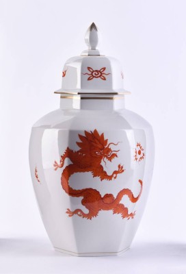 Large hexagonal lidded vase Meissen