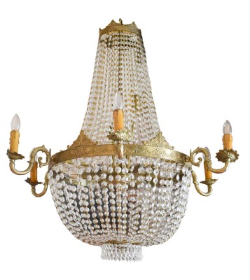 großer Vintage Kristallglas Kronenleuchter um 1900