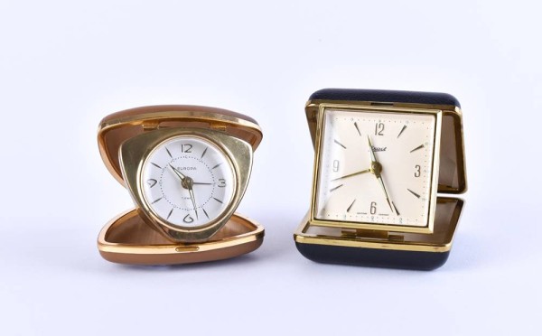 2 travelling alarm clocks Europe & Exact 1950/60s