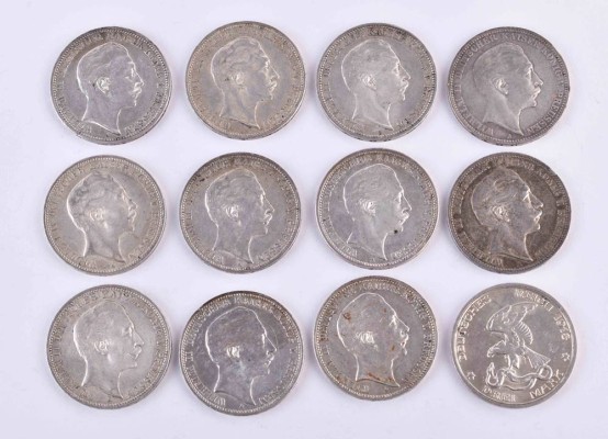 Mixed lot 3 Mark Empire of Prussia 1909-1913